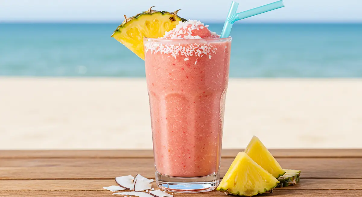 A creamy, tropical Bahama Mama Smoothie bursting with fruity flavors. Perfect for a refreshing summer drink